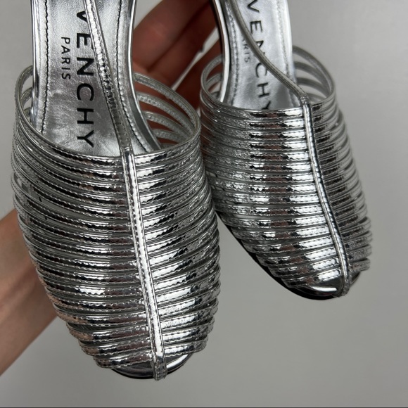 Givenchy Silver Metallic T-Strap Heeled Sandals - Picture 7 of 12